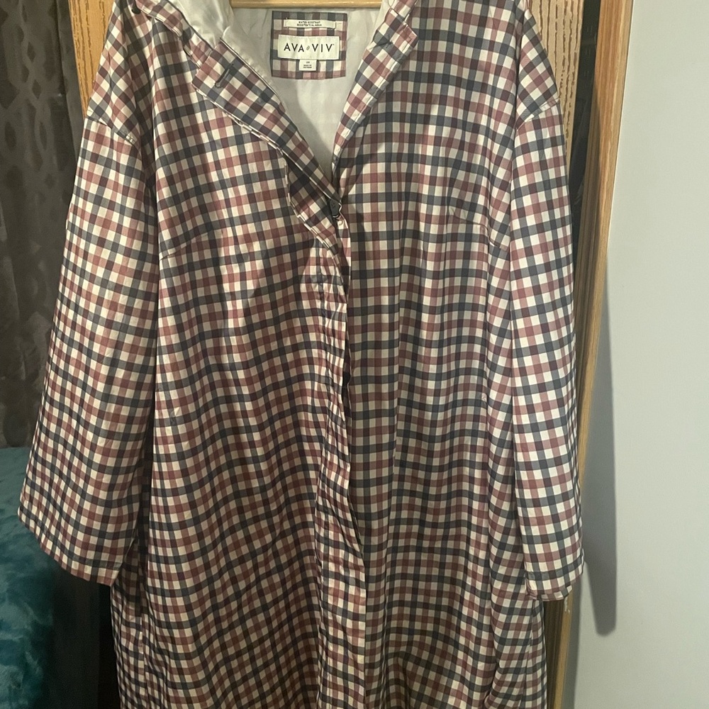 Ava & Viv Burgundy, Navy, Cream Plaid Raincoat